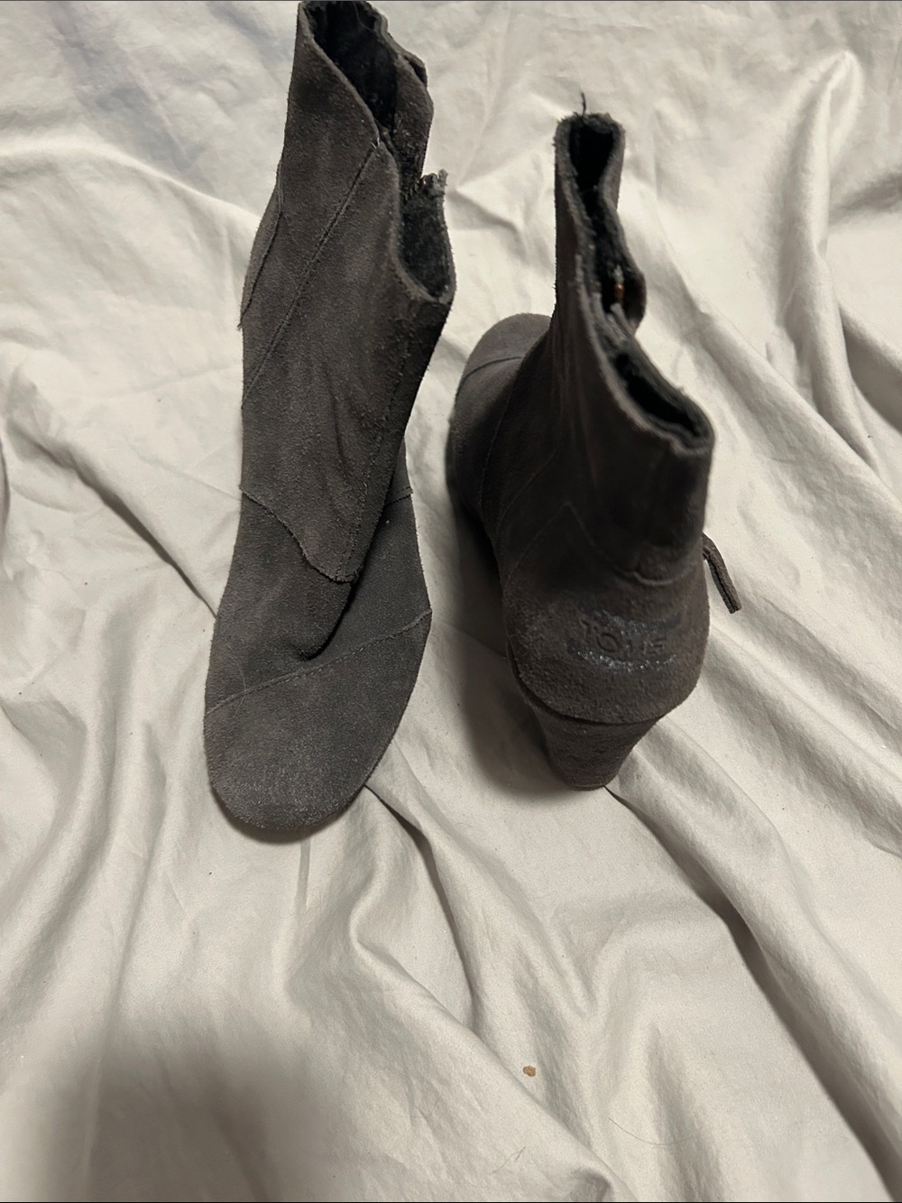 Toms Dark Gray Suede Heeled Ankle Boots